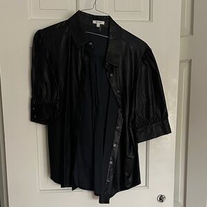 Black vegan leather Button-Up Blouse